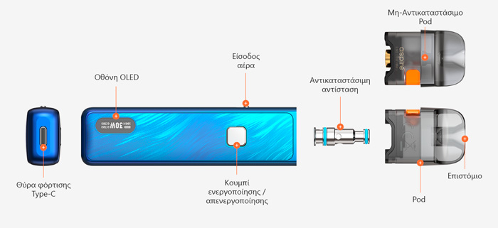 Aspire Flexus Pro TPD 1200mAh Components View